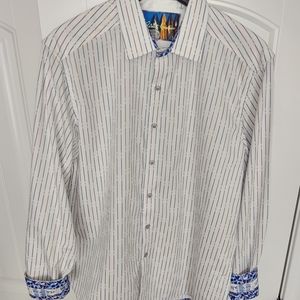 Robert Graham Shirt (L) White w/ Color Pinstripes